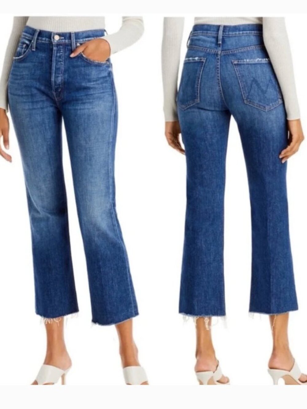 MOTHER The Tripper Ankle Fray Flare Jeans Nature Touch Base 26 Blue